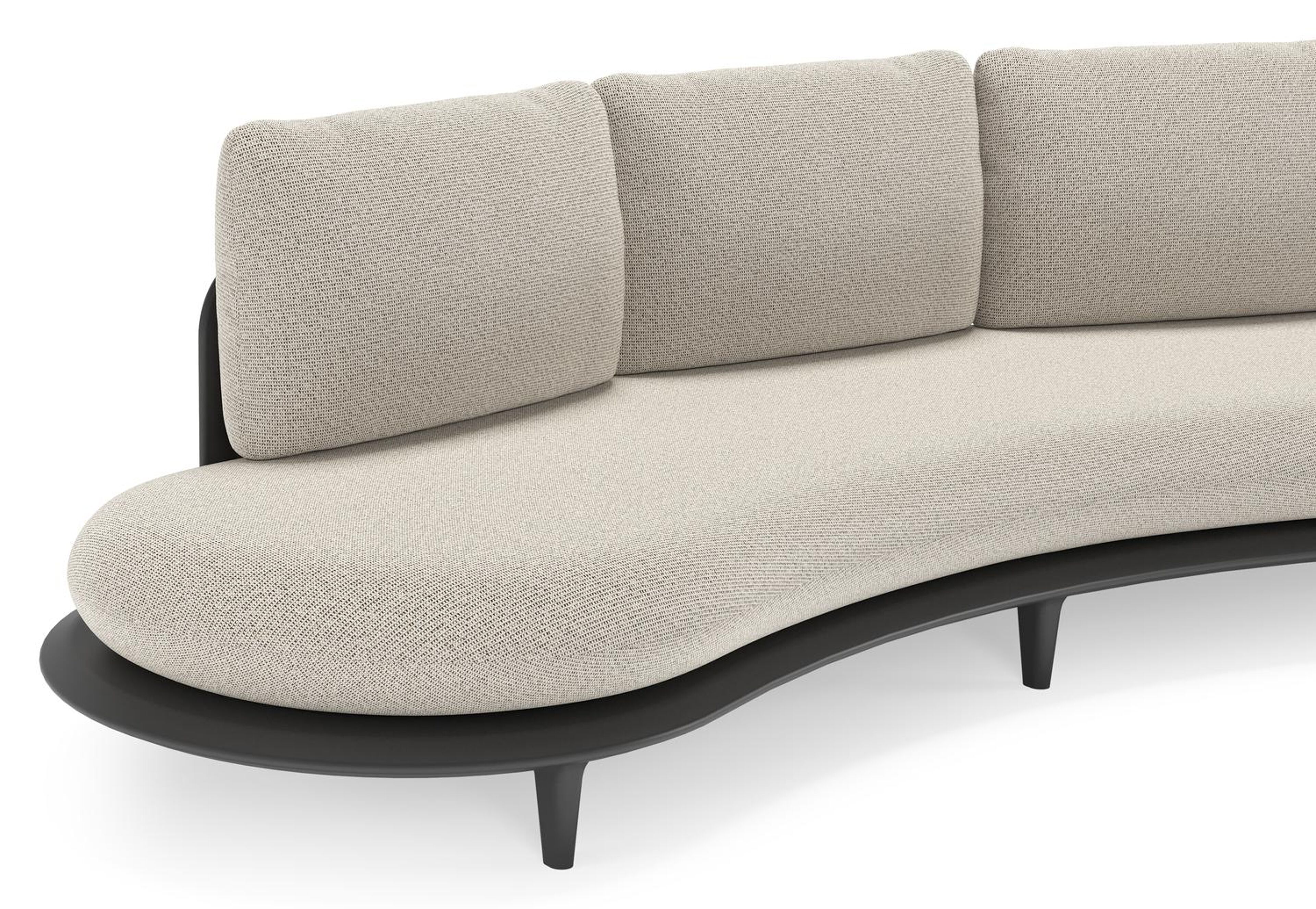 Canape de jardin Bomero en aluminium noir et coussins en all weather solica firenze sand