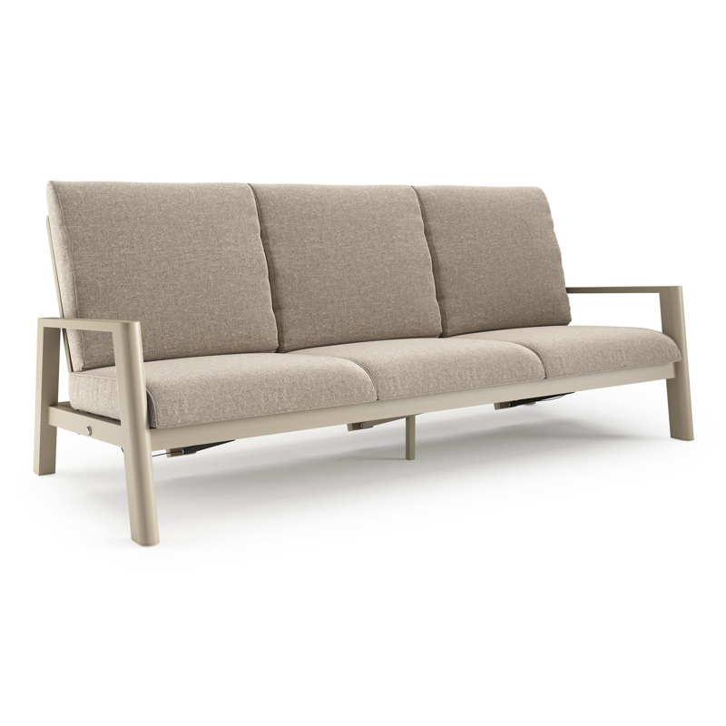 Canapé de jardin Cirello en aluminium beige et coussins en all weather sunbrella® luxe chartres pewter