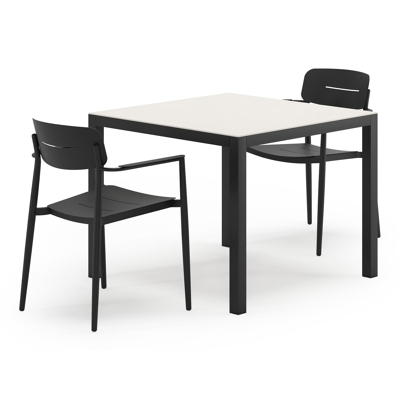 Ensemble de jardin Feltro en aluminium noir et sintered stone Crema minerale avec 2 chaises de jardin Cosa