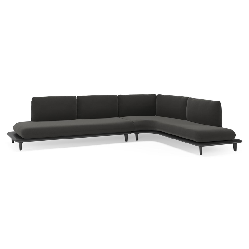 Bomero loungehoek in zwart aluminium met natte sooty all weather sunbrella® luxe kussen