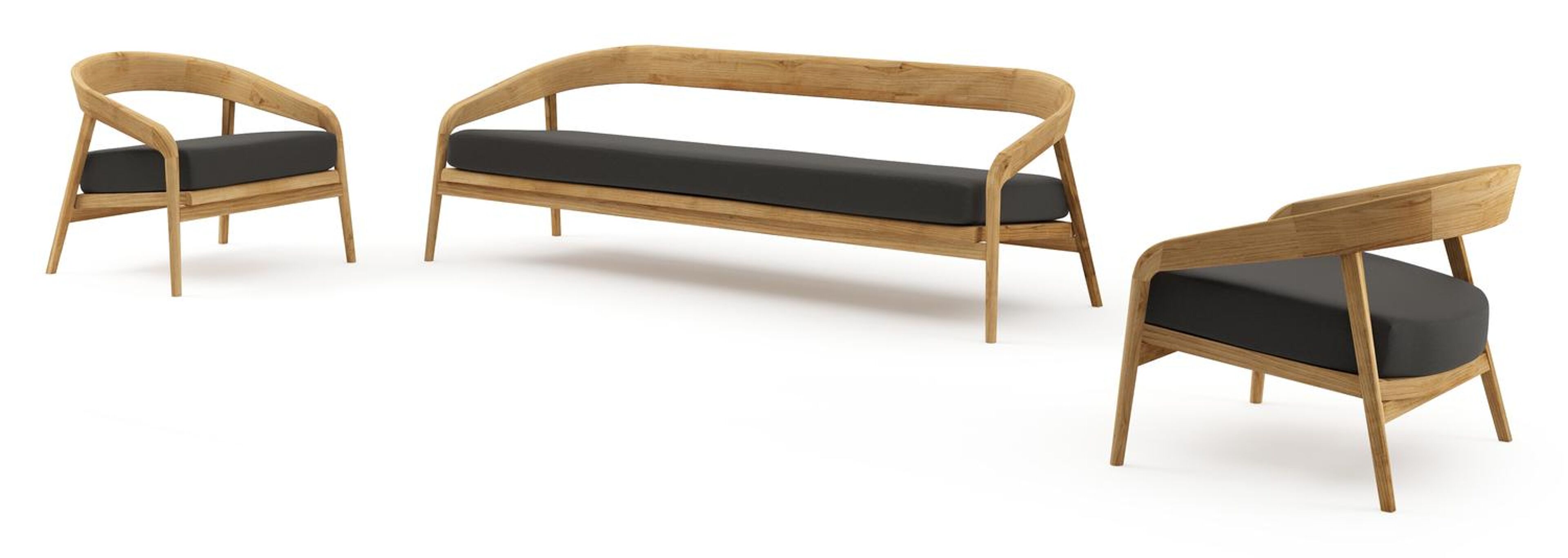Lacrima loungeset in teak met heritage char all weather Sunbrella® luxe kussen