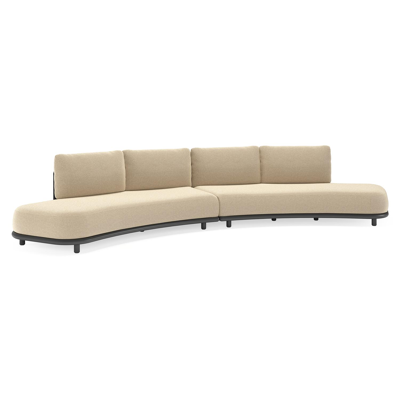 Lomano loungebank in zwart aluminium en beige verticaal geweven luxe vlakke rope met althea camel all weather cosytica kussen