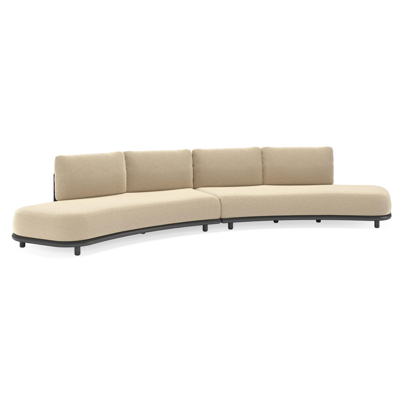 Lomano loungebank in zwart aluminium en beige verticaal geweven luxe vlakke rope met althea camel all weather cosytica kussen