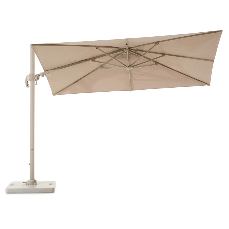 Avola zweefparasol met tiltfunctie in beige aluminium en rustic Weather+ Softtouch parasoldoek - L1 200 x L2 300 cm met Pedito parasolvoet 120 kg