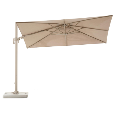 Avola zweefparasol met tiltfunctie in beige aluminium en rustic Weather+ Softtouch parasoldoek - L1 200 x L2 300 cm met Pedito parasolvoet 120 kg