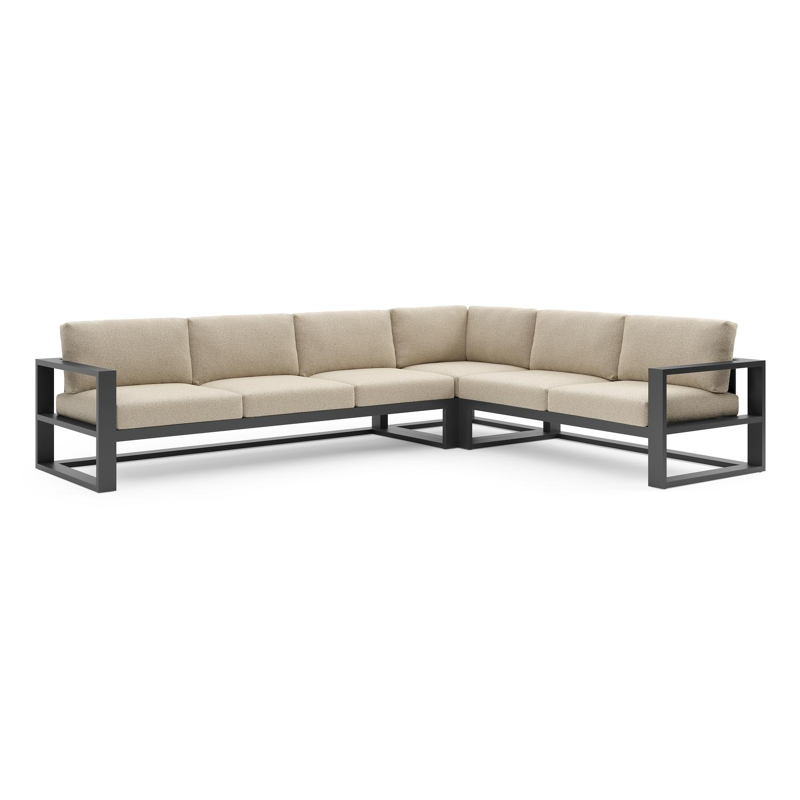 Salon de jardin d'angle Verato en aluminium noir et coussins en all weather cosytica bora forest