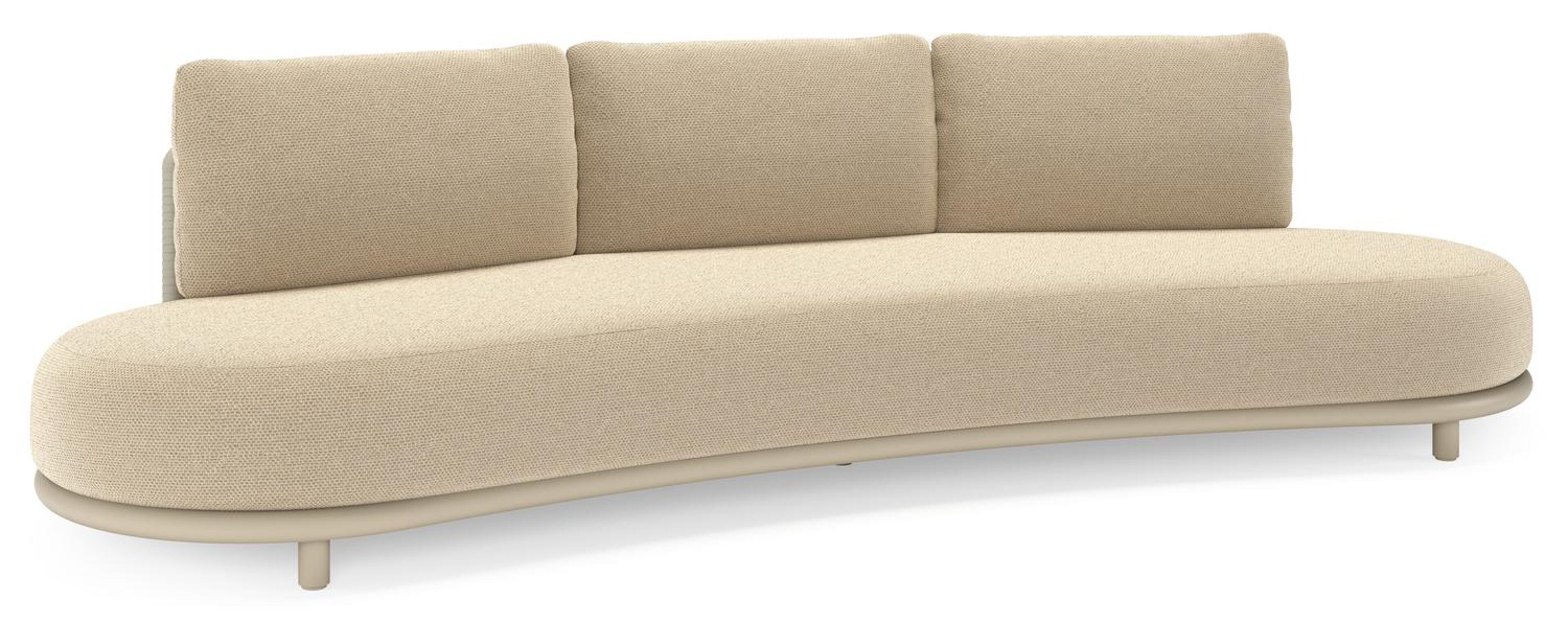 Lomano loungebank in beige aluminium en beige verticaal geweven luxe vlakke rope met Althea Camel all weather cosytica