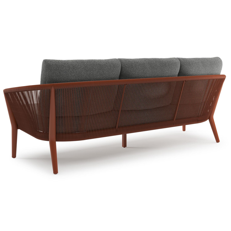 Orso loungeset in roestbruin aluminium en roestbruin verticaal geweven ronde rope met Catania Black all weather cosytica kussen
