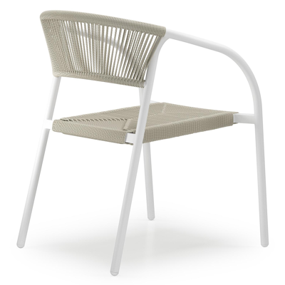 Melo stapelbare tuinstoel in wit aluminium en beige gedraaide ronde wicker