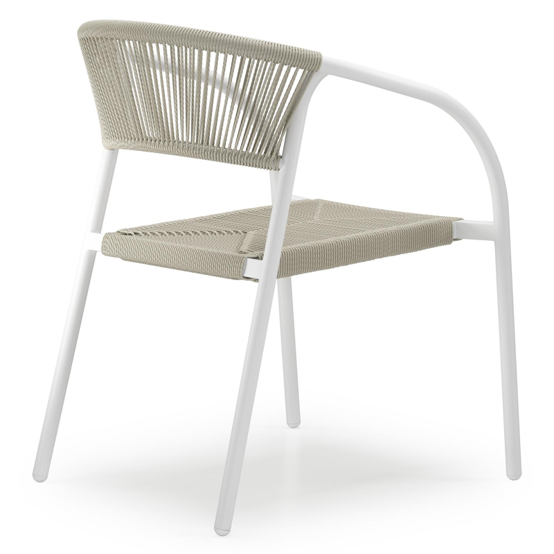 Alora tuinset in wit aluminium en polywood met 6 stapelbare Melo tuinstoelen