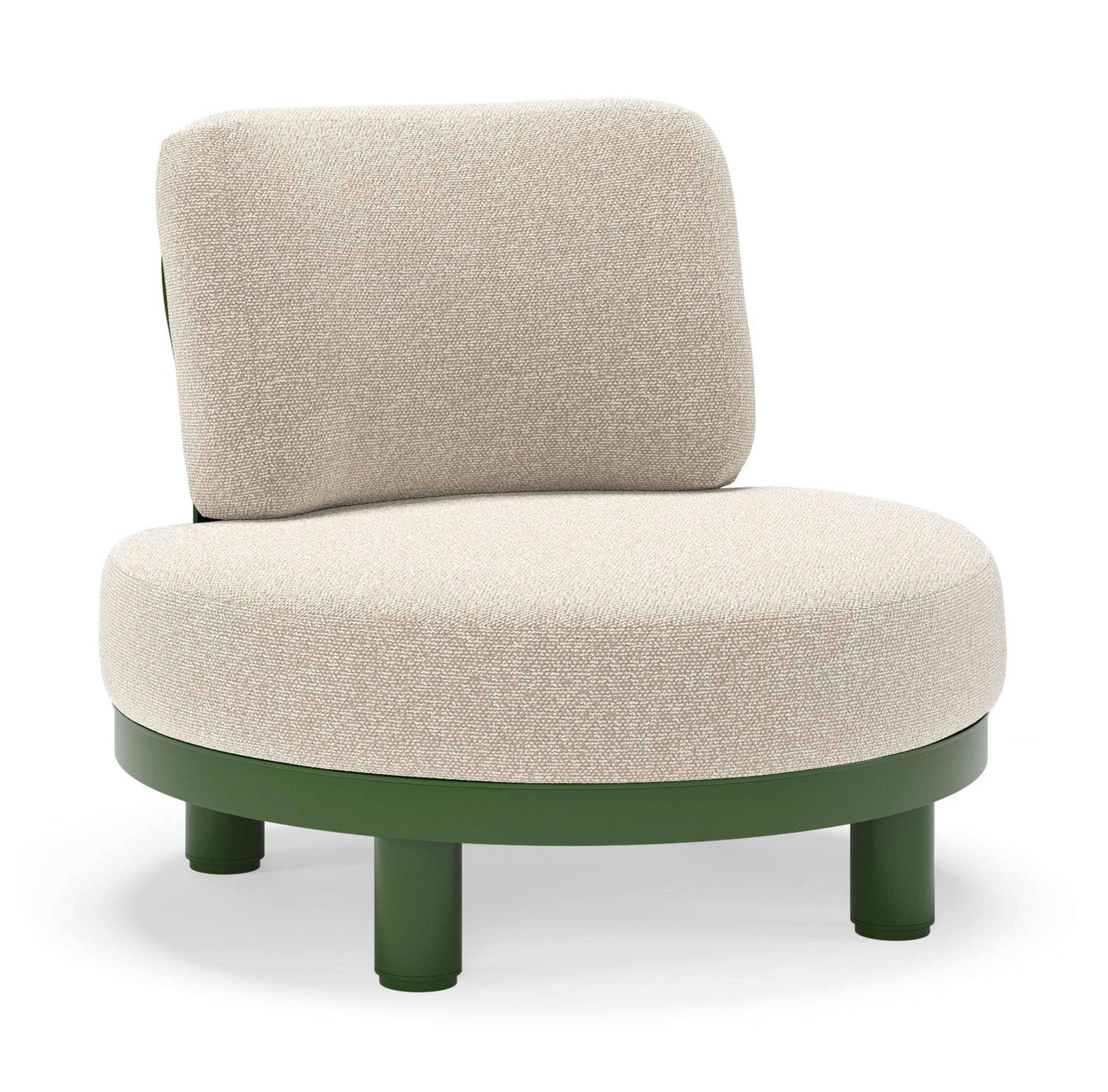 Donato loungestoel in groen aluminium met all weather cosytica Marbella Ecru kussen