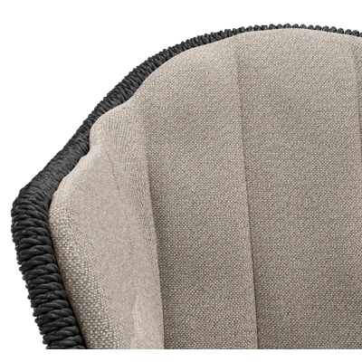 Pagino tuinstoel in teak en zwart ronde wicker met zitkussen in All Weather Sunbrella® Luxe Savane Coconut