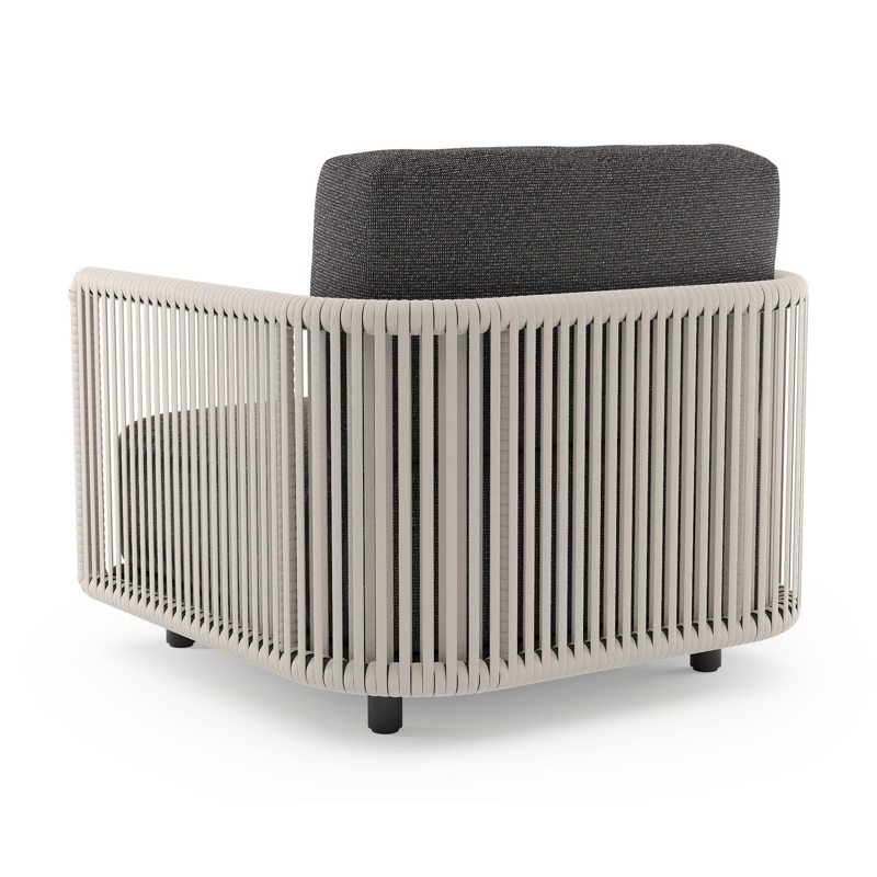 Organo loungestoel in zwart aluminium en beige verticaal geweven luxe vlakke rope met firenze tunder all weather Solica kussen