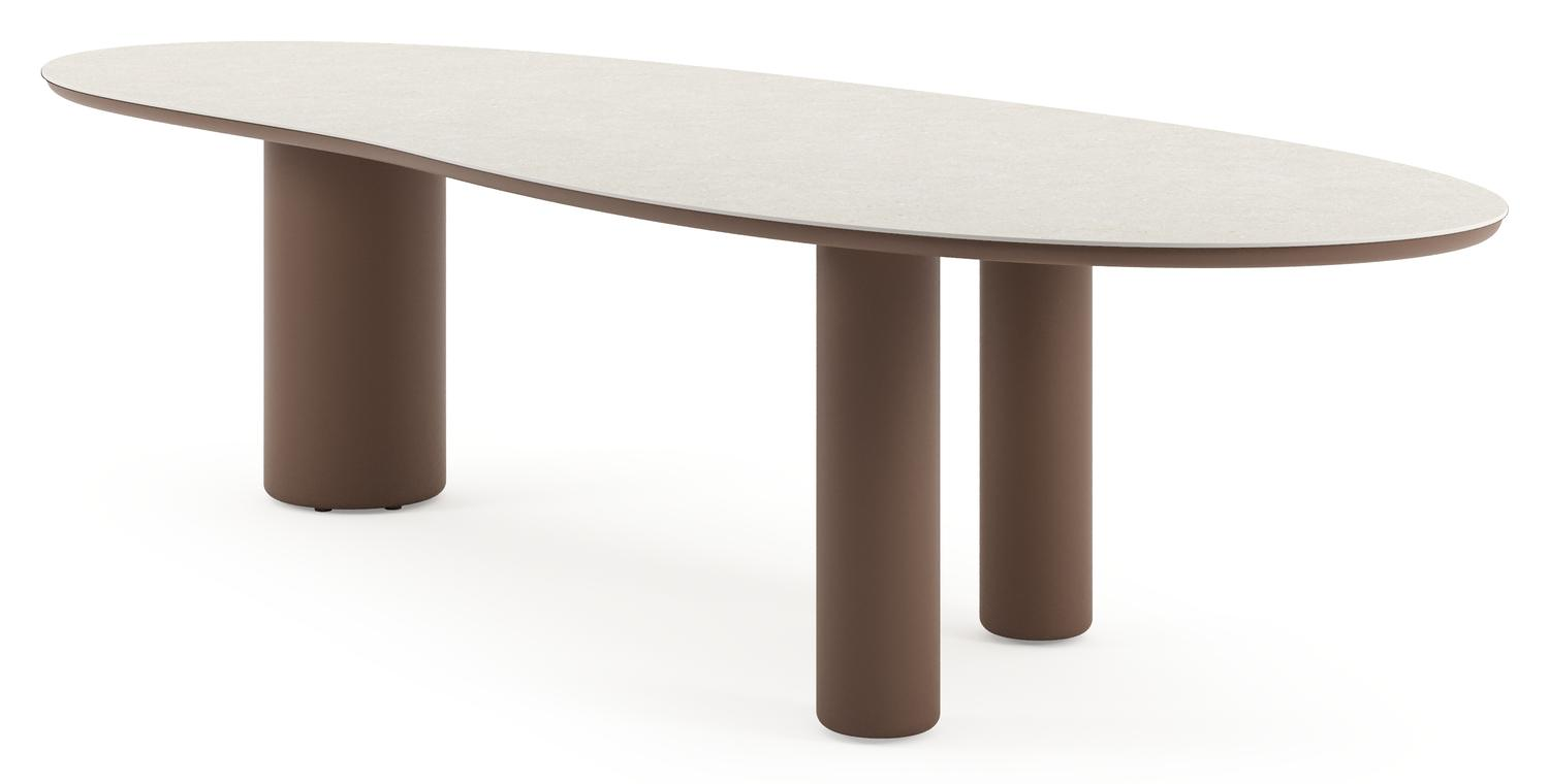 Table de jardin Amico organique en taupe aluminium et céramique pleine Shilin - Lg. 320 x Lrg. 120 x Haut. 73.5 cm