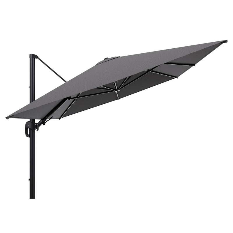 Parasol pendant Rufina avec fonction tilt en aluminium noir et toile de parasol en All Weather Solica Firenze Tunder  - Lg.1 400 x Lg.2 300 cm (sans pied de parasol