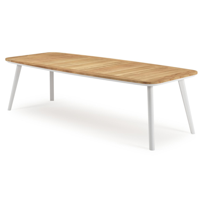 Mosa bootvormige tuinset in wit aluminium en teak natural finish met 8 Amalfi tuinstoelen