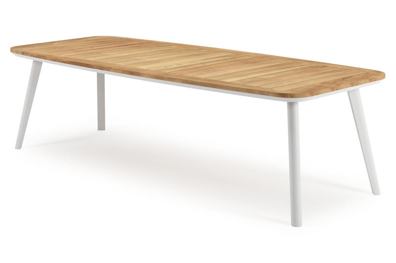 Mosa bootvormige tuinset in wit aluminium en teak natural finish met 8 Amalfi tuinstoelen