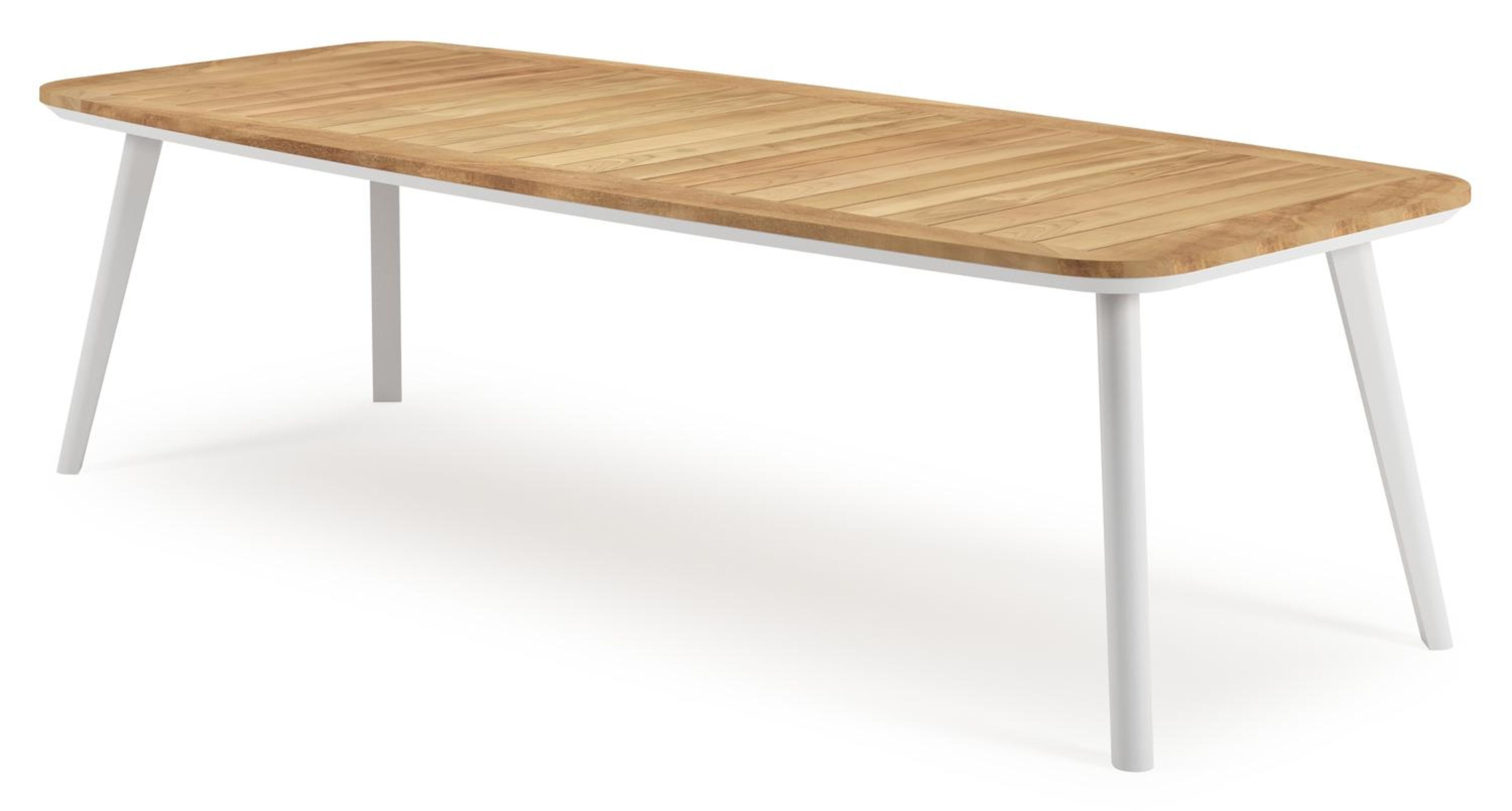 Mosa bootvormige tuinset in wit aluminium en teak natural finish met 8 Matera tuinstoelen