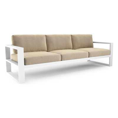 Canapé de jardin Verato en aluminium blanc et coussins en all weather cosytica althea camel