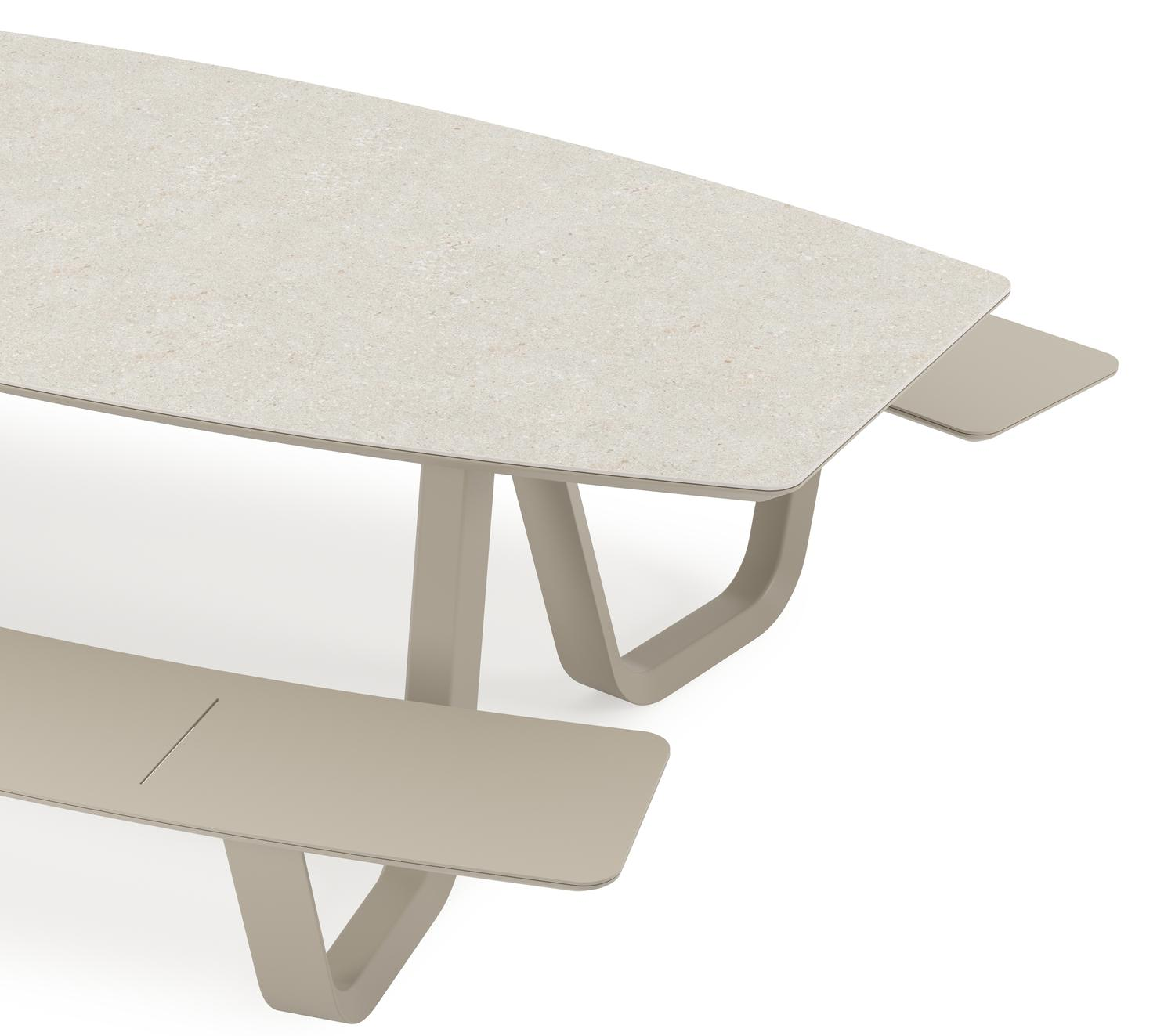 Forno picknicktafel bootvorm in beige aluminium en volkeramiek Shilin - L 240 x B 181 x H 72 cm