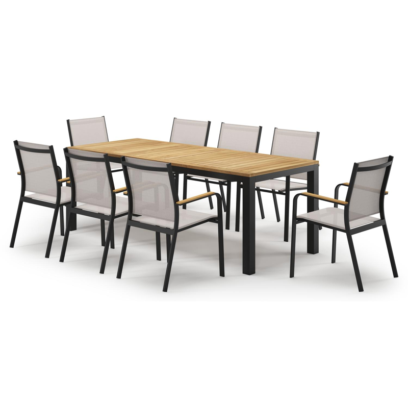 Varese tuinset in zwart aluminium en teak met 8 Amalfi tuinstoelen