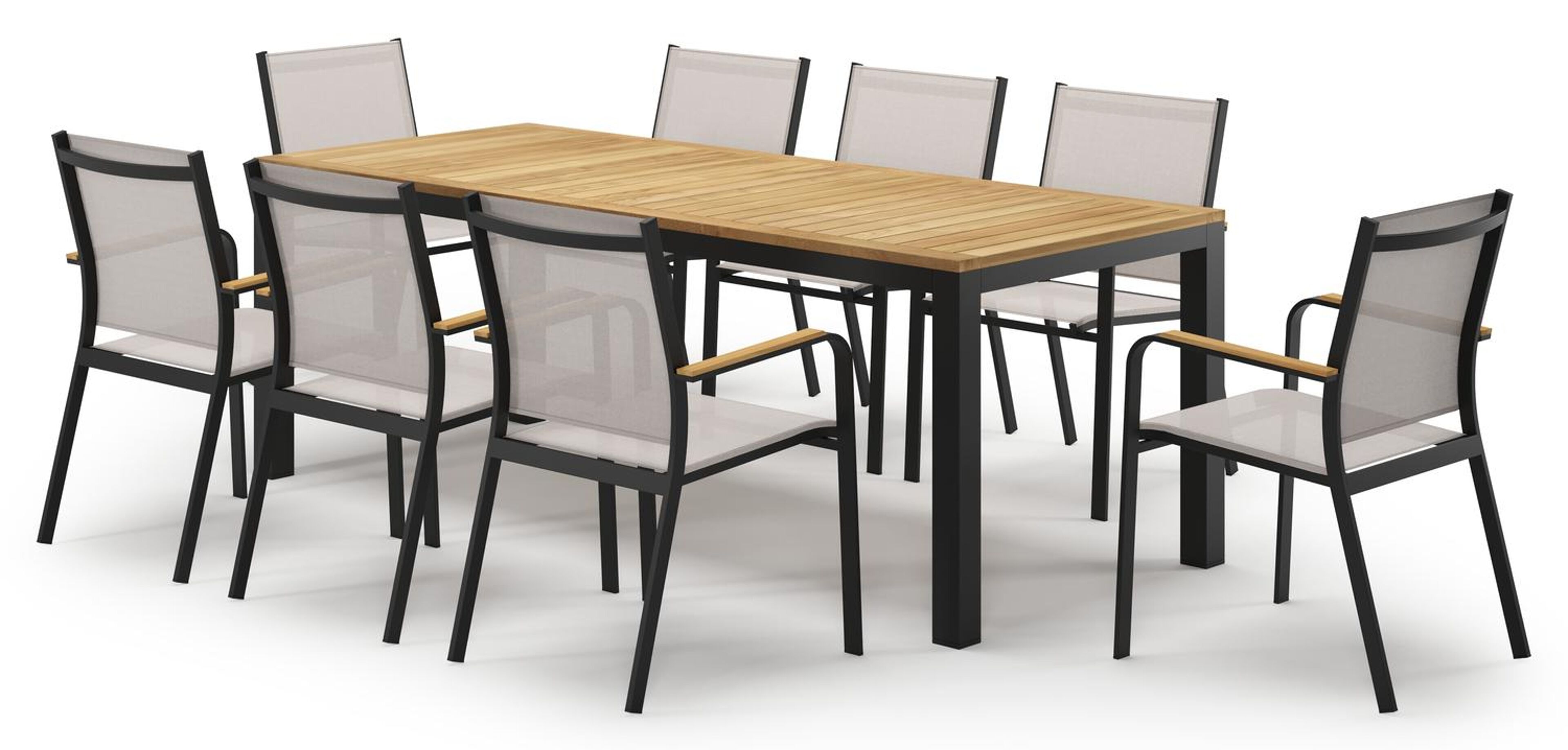 Varese tuinset in zwart aluminium en teak met 8 Amalfi tuinstoelen