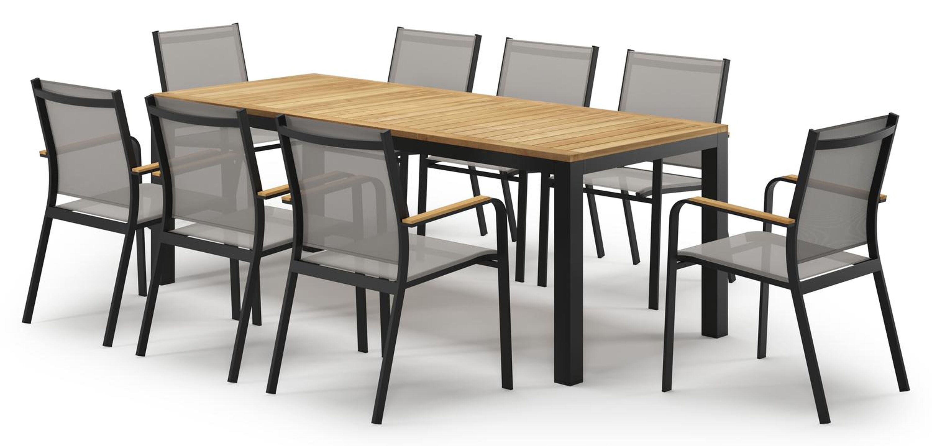 Varese tuinset in zwart aluminium en teak met 8 Amalfi tuinstoelen