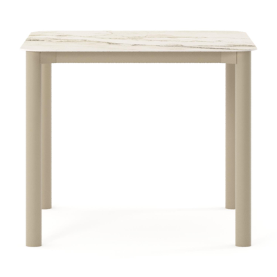 Table de jardin Orso rectangulaire arrondi en aluminium beige et céramique pleine Colorado Dunes - Lg. 90 x Lrg. 90 x Haut. 74.5 cm