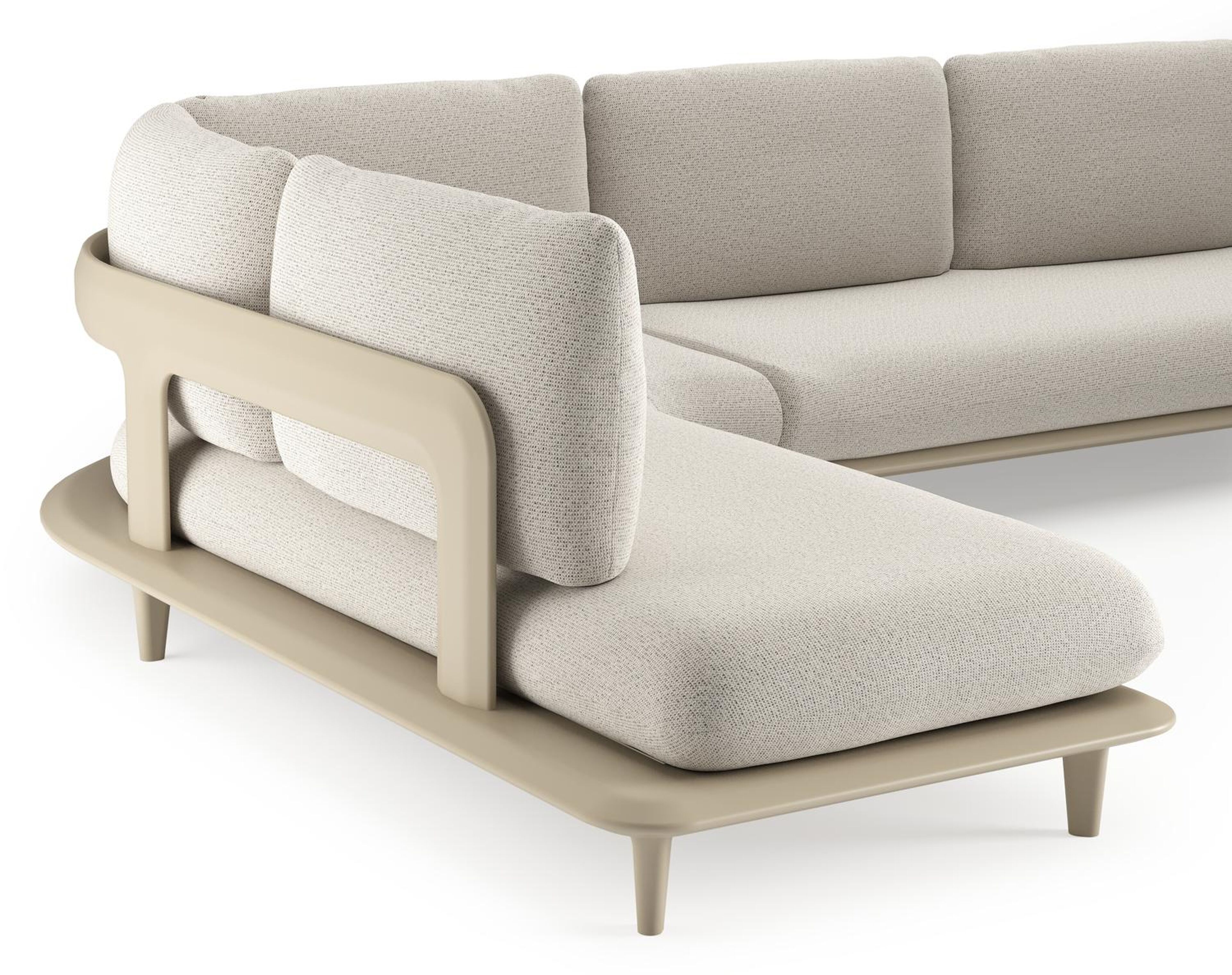 Salon de jardin d'angle Bomero en aluminium beige et coussins en all weather solica firenze natural