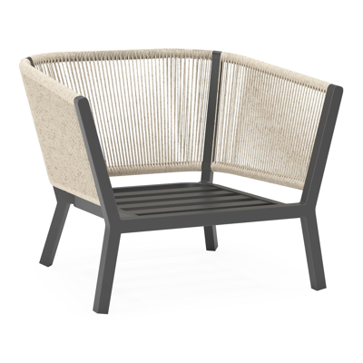 Cordoba loungestoel in zwart aluminium en beige verticaal geweven ronde rope met rustic weather+ softtouch kussen