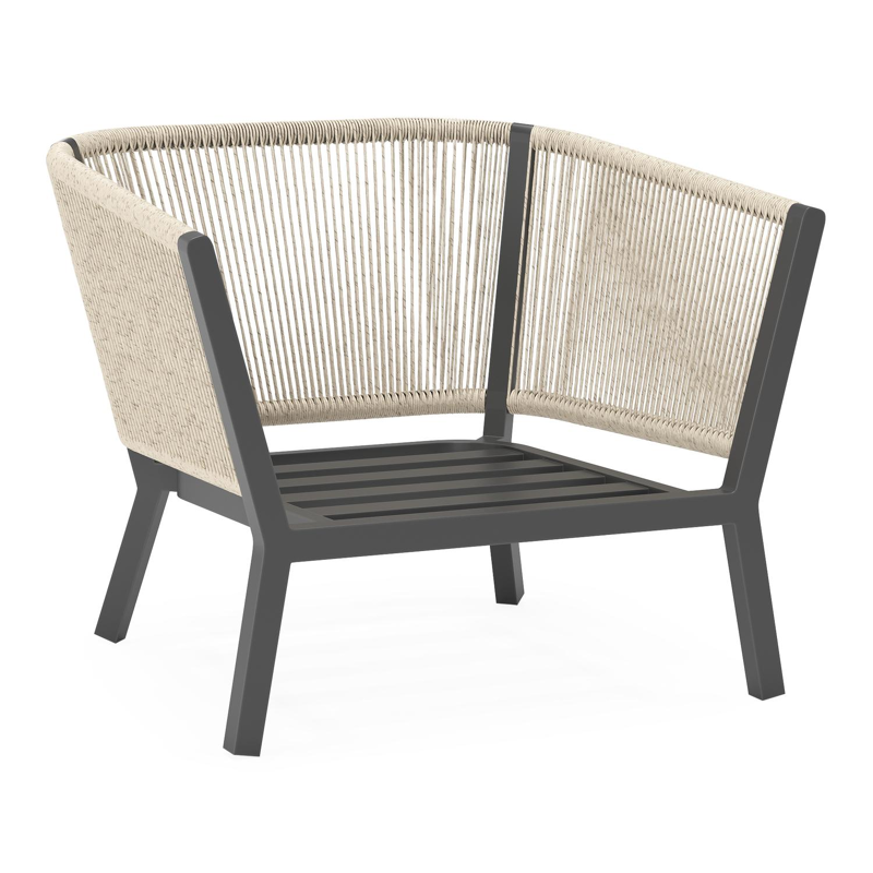 Fauteuil de jardin Cordoba en aluminium noir et corde beige et coussins en weather+ softtouch rustic