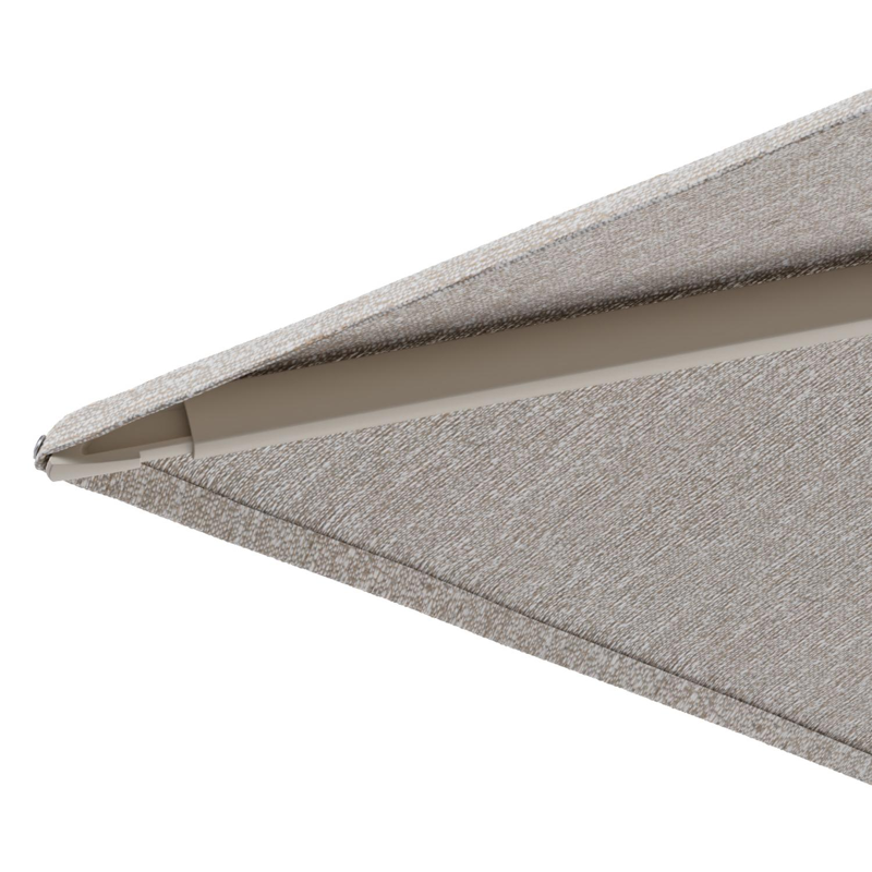 Minore zweefparasol met tiltfunctie in beige aluminium en Tundra Sand All Weather Sunbrella® Luxe parasoldoek - L1 350 x L2 350 cm met parasolvoet Minore 260 kg met wielen