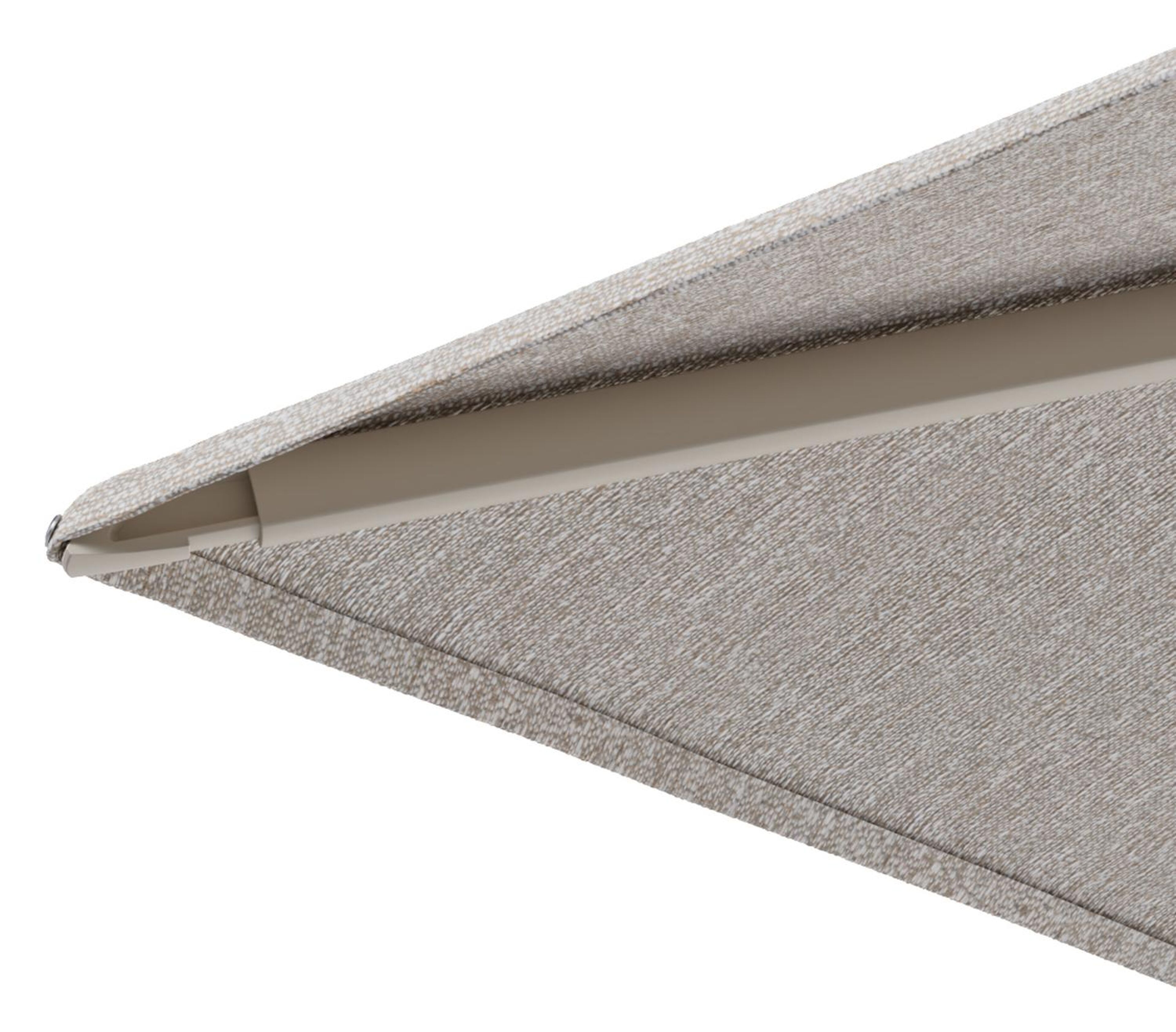 Minore zweefparasol met tiltfunctie in beige aluminium en Tundra Sand All Weather Sunbrella® Luxe parasoldoek - L1 350 x L2 350 cm met parasolvoet Minore 260 kg met wielen