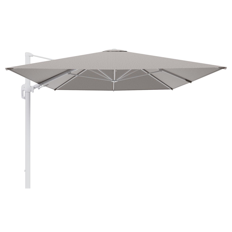 Parasol pendant Rufina avec fonction tilt en aluminium blanc et toile de parasol en All Weather Sunbrella® Luxe Wander Granite  - Lg.1 400 x Lg.2 300 cm (sans pied de parasol