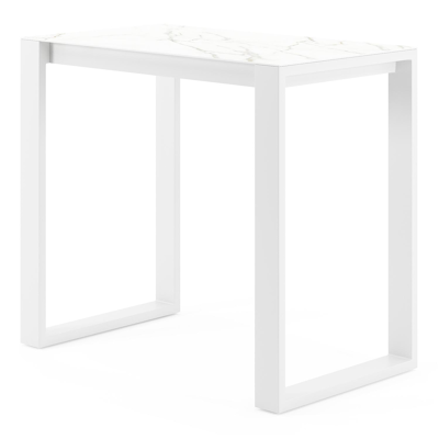 Verato bartafel in wit aluminium en volkeramiek calacatta - L 120 x B 70 x H 106 cm