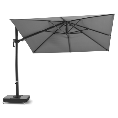 Rufina zweefparasol met tiltfunctie in zwart aluminium met grijs polyester parasoldoek - L1: 300 x L2: 300 cm (met voet)