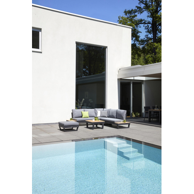 Modica lounge poef in zwart aluminium met grijs textilene kussen