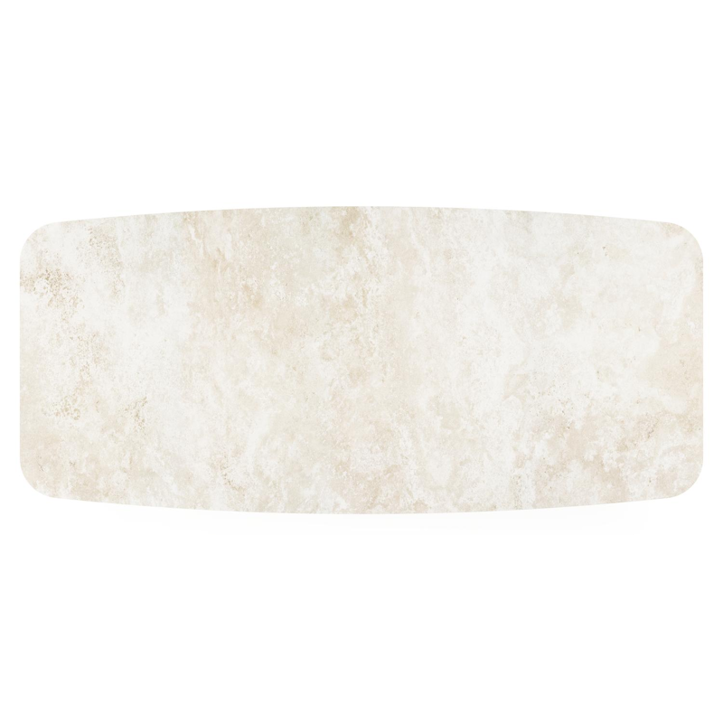 Table de jardin Pagino forme de bateau en aluminium blanc et céramique pleine Rapolano Lg. 255 x Lrg. 115 cm