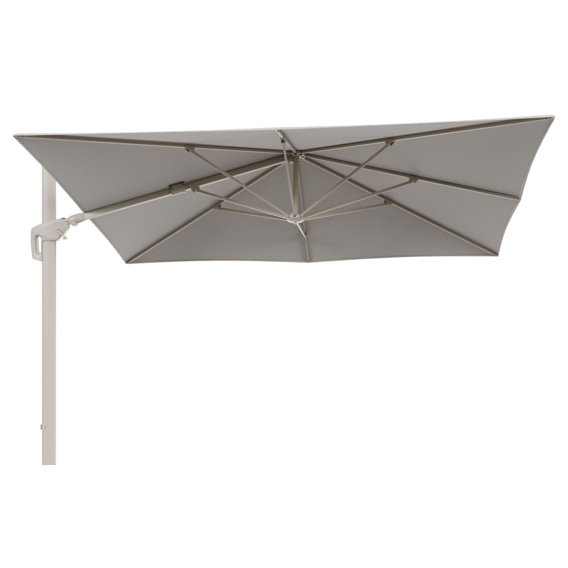 Minore zweefparasol met tiltfunctie in beige aluminium en Firenze Natural All Weather Solica parasoldoek - L1 280 x L2 370 cm (zonder voet)