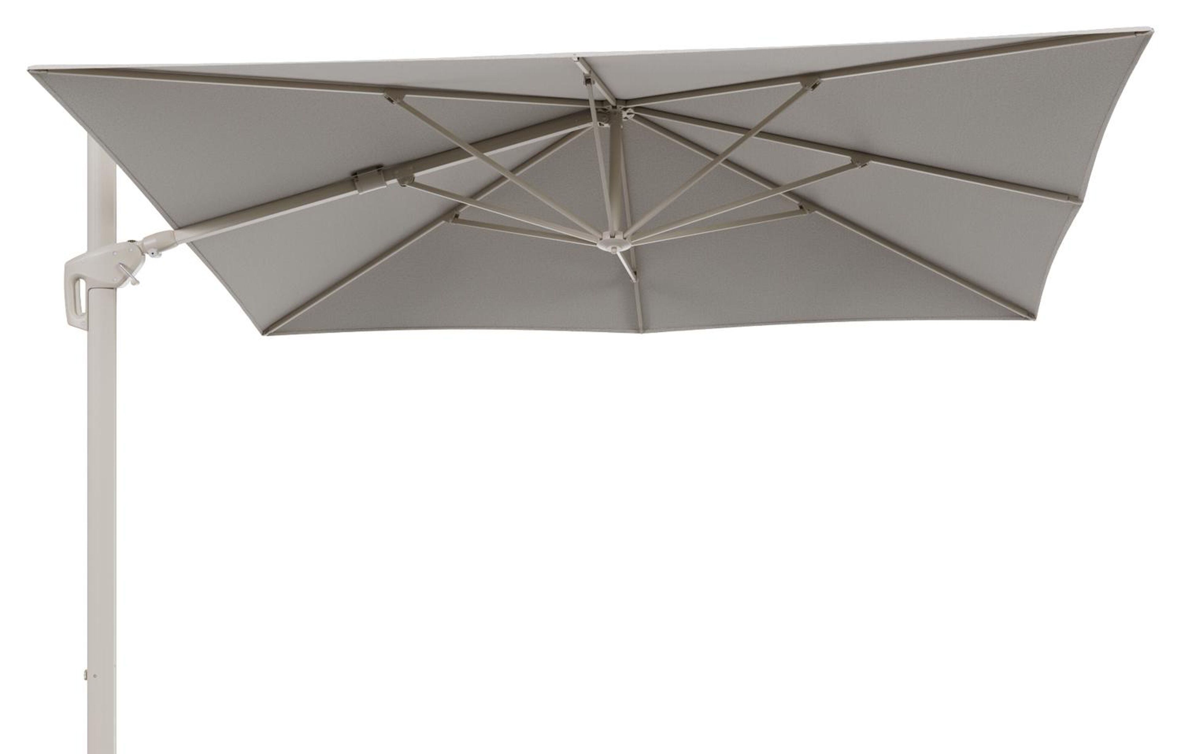 Minore zweefparasol met tiltfunctie in beige aluminium en Firenze Natural All Weather Solica parasoldoek - L1 280 x L2 370 cm (zonder voet)