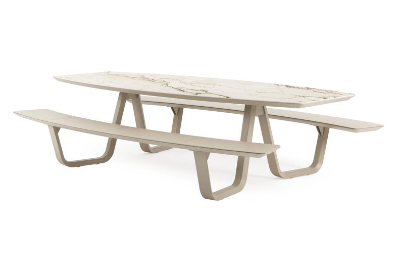 Forno picknicktafel bootvorm in beige aluminium en volkeramiek Colorado Dunes - L 280 x B 112 cm