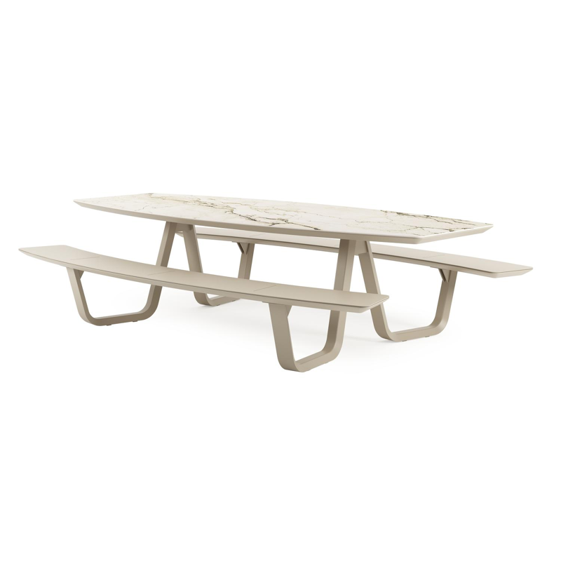 Forno picknicktafel bootvorm in beige aluminium en volkeramiek Colorado Dunes - L 280 x B 192 x H 72 cm