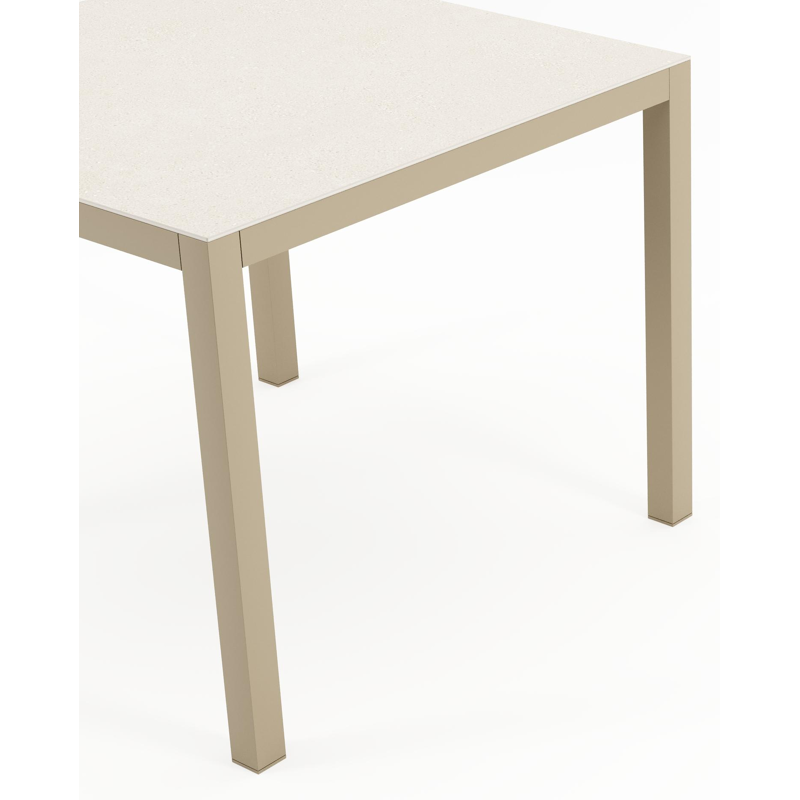 Feltro tuintafel vierkant in beige aluminium en Crema Minerale sintered stone - L 92 x B 92 x H 74.5 cm