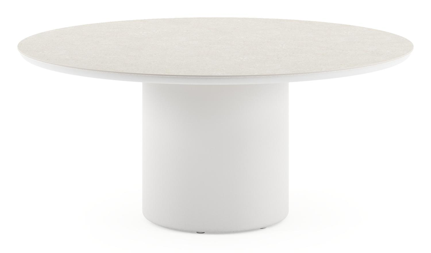 Amico low dining tuintafel rond in wit aluminium en volkeramiek Shilin - Dia. 148 x H 61 cm