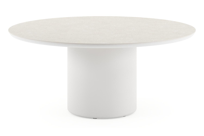 Amico low dining tuintafel rond in wit aluminium en volkeramiek Shilin - Dia. 148 x H 61 cm