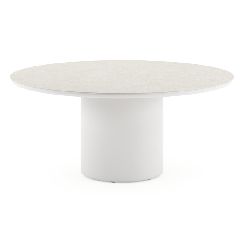 Amico low dining tuintafel rond in wit aluminium en volkeramiek Shilin - Dia. 148 x H 61 cm