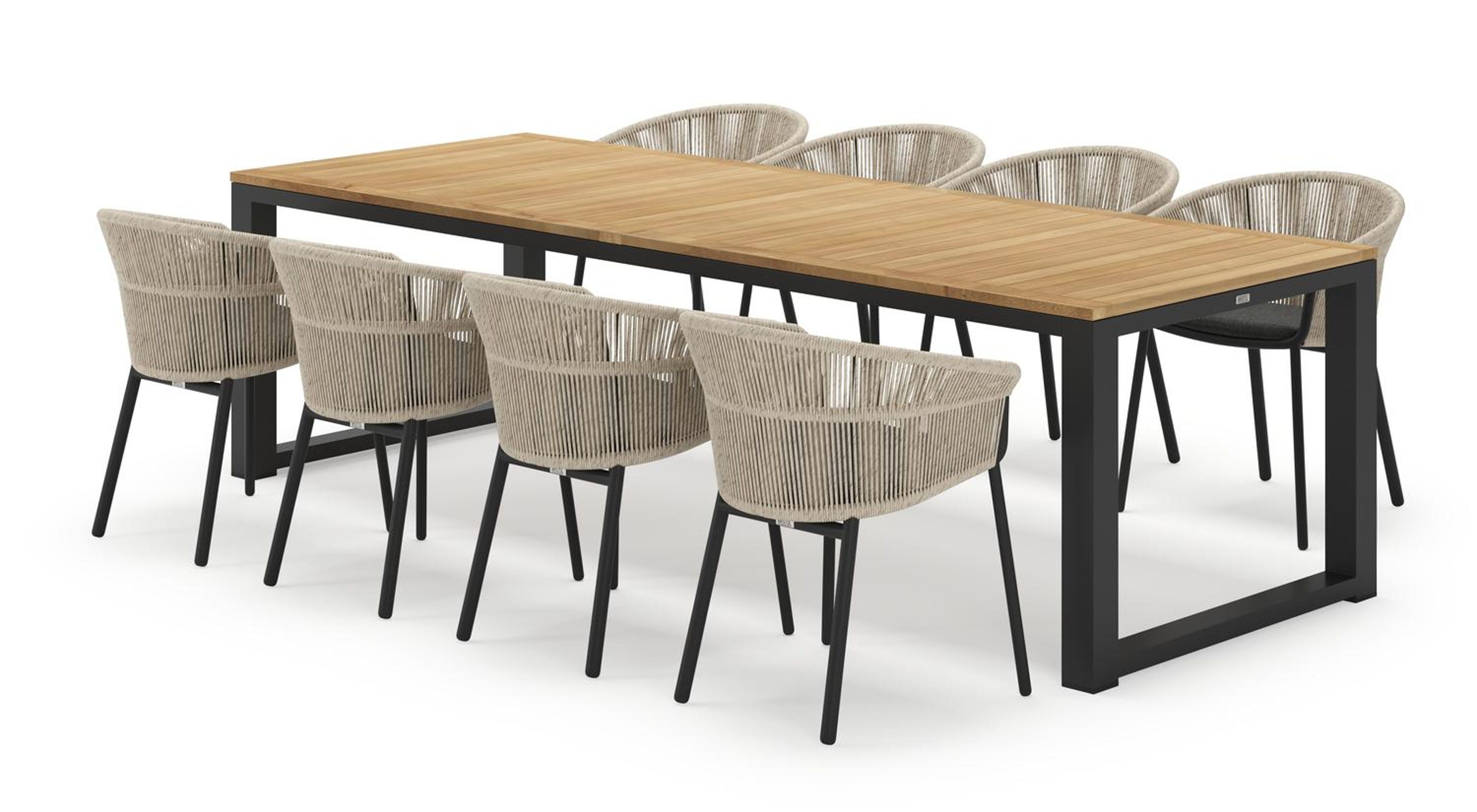 Livo rechthoekige tuinset in zwart aluminium en teak natural finish met 8 Matera tuinstoelen