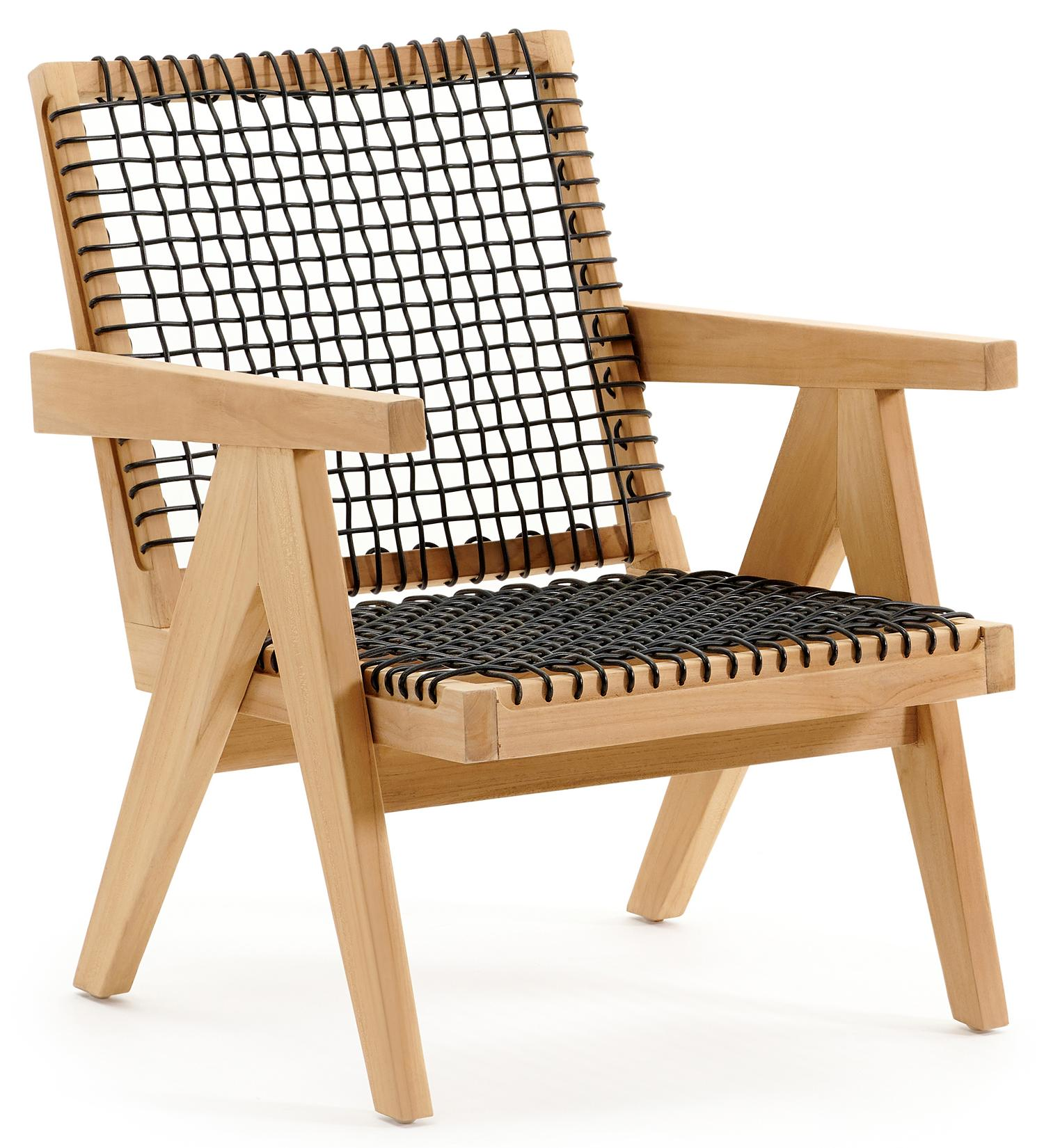 Fauteuil de jardin Trentino 1-pl en teck et résine tressée noir