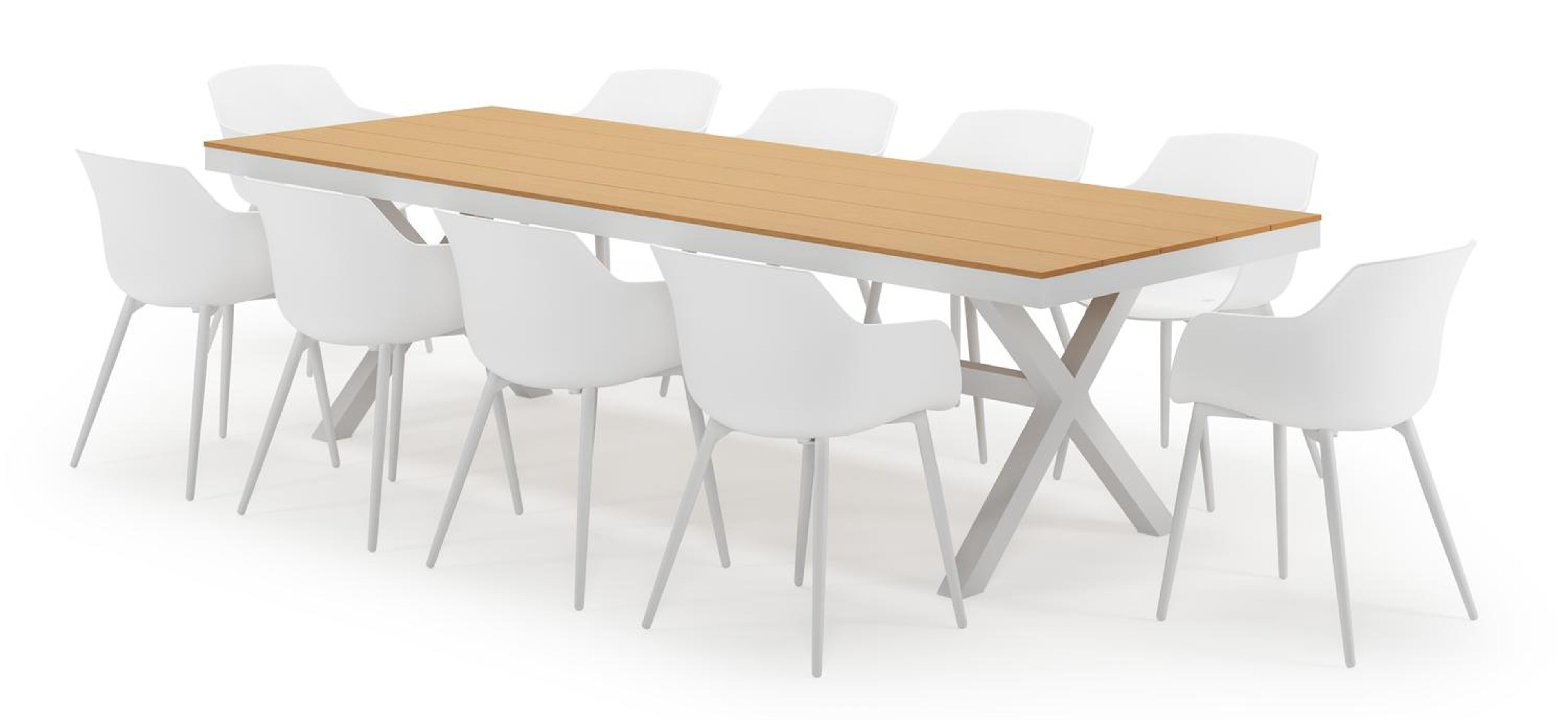 Bahia tuinset in wit aluminium en polywood met 10 Paco tuinstoelen