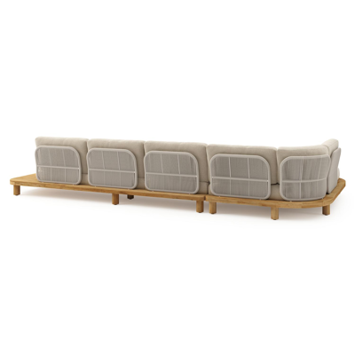 Donato loungehoek in teak en beige verticaal geweven ronde rope met all weather cosytica Althea Chalk kussen